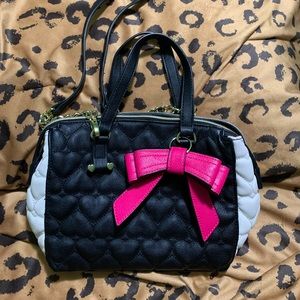 Betsey Johnson Black and White Hearts Quilted Handbag